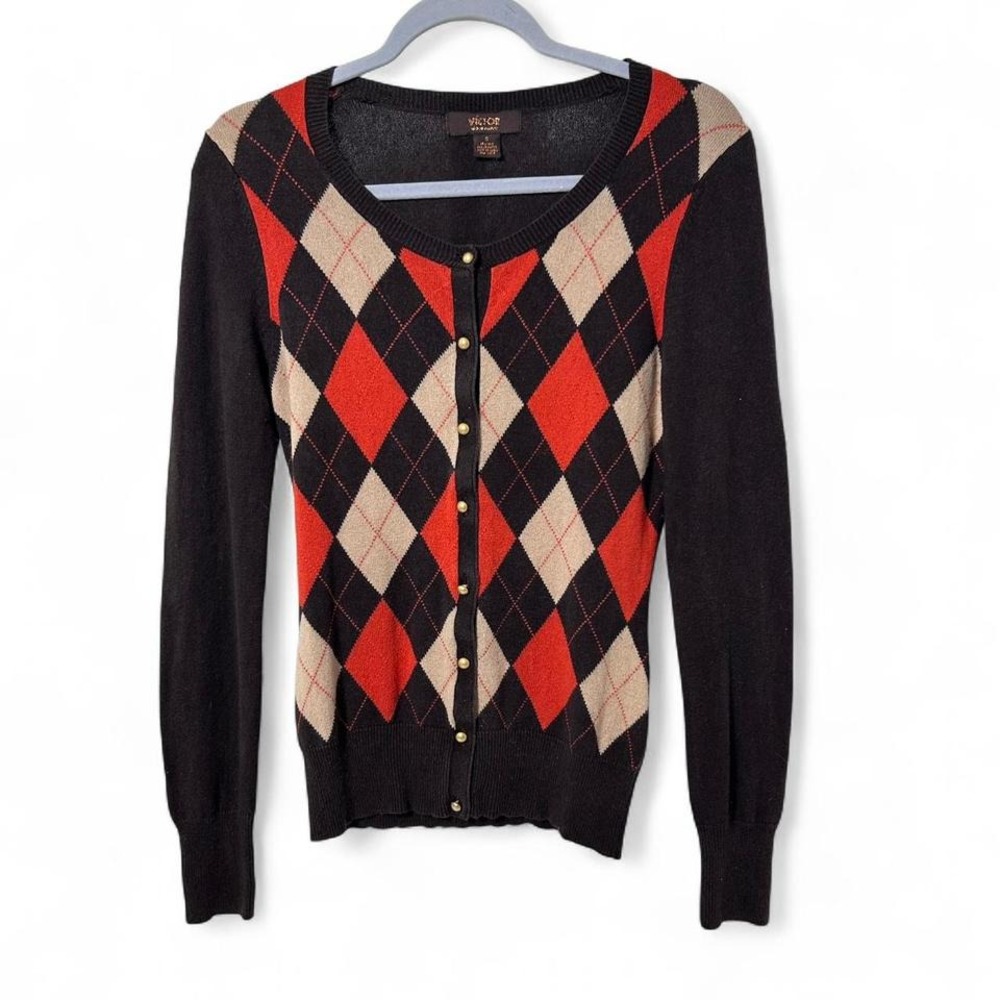 Vtg Victor Alfaro Cashmere and silk Argyle Sweater Women's small Classic Office‎